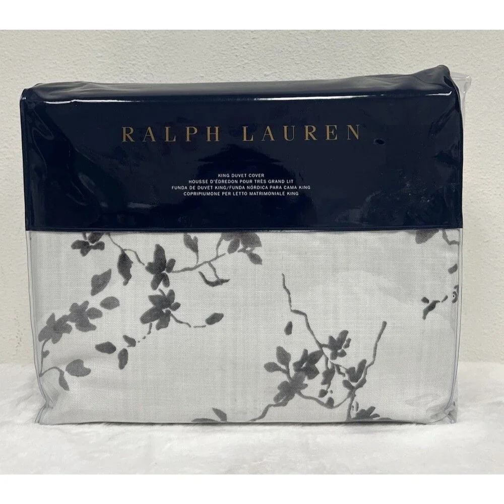 Ralph Lauren Home Munroe King Duvet Cover Charcoal Floral Print Cotton